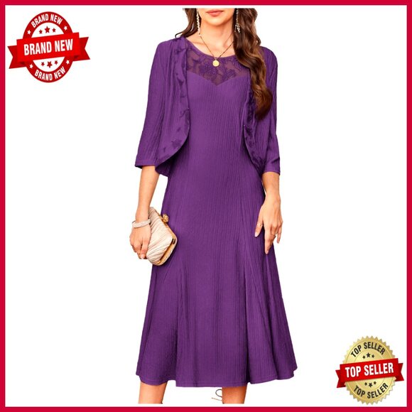 Dresses & Skirts - Lace Sequins Midi Dress with Jacket Formal Evening Wedding Guest Elegant